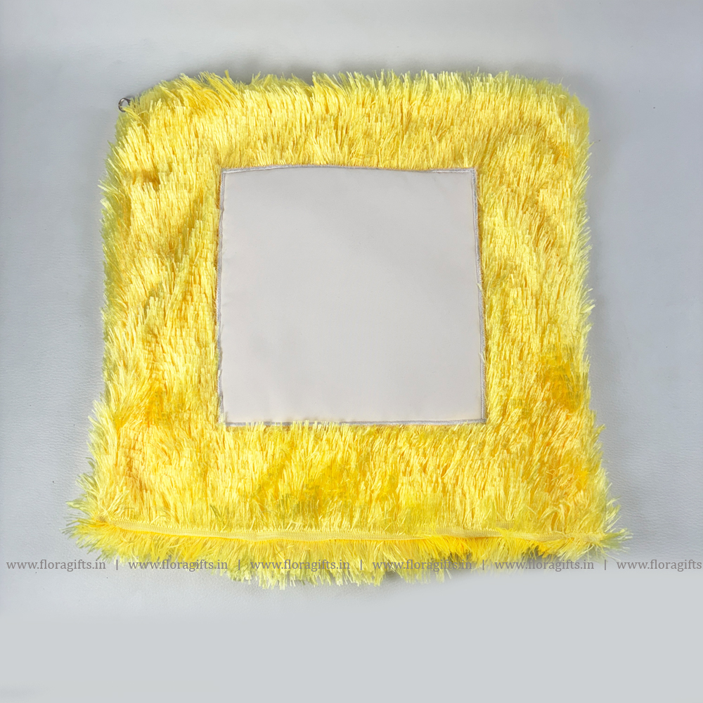 Square Fur Cushion Yellow