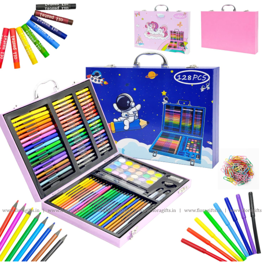 128 Pcs Drawing and Painting Kit, Blue