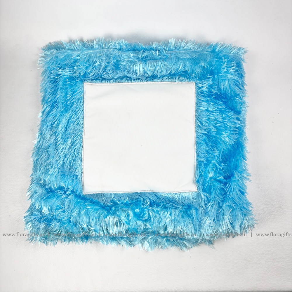 Square Fur Cushion Blue