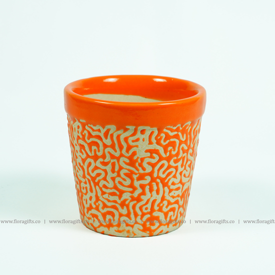 Rd Print Tumbler Ceramic  Planter , Orange Planter