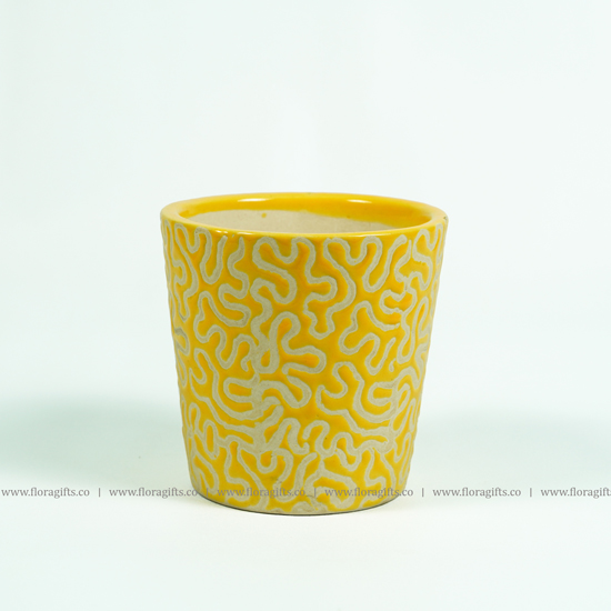 Rd Print Tumbler Ceramic Planter , Yellow Planter