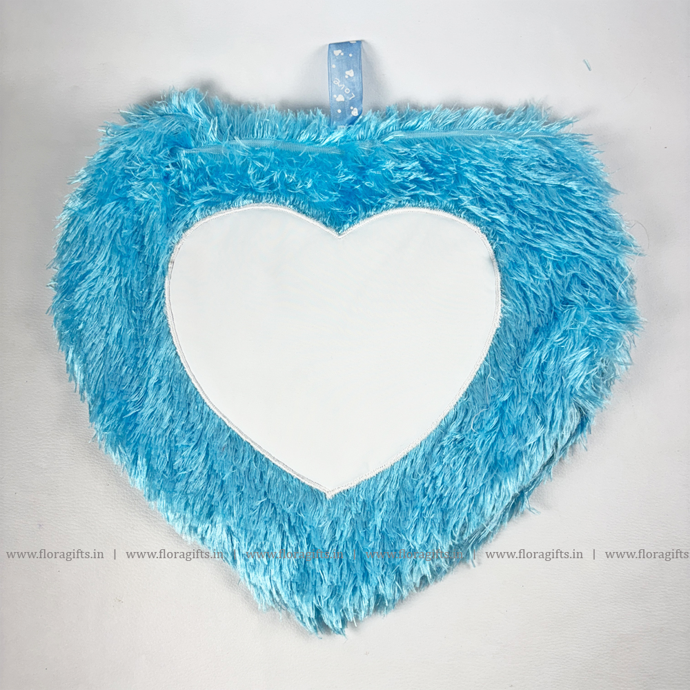 Heart Shape Fur Cushion Blue