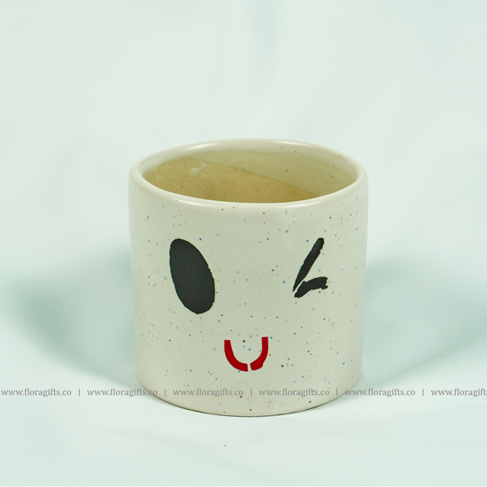 Winking Smiley Ceramic  Planter, White Planter