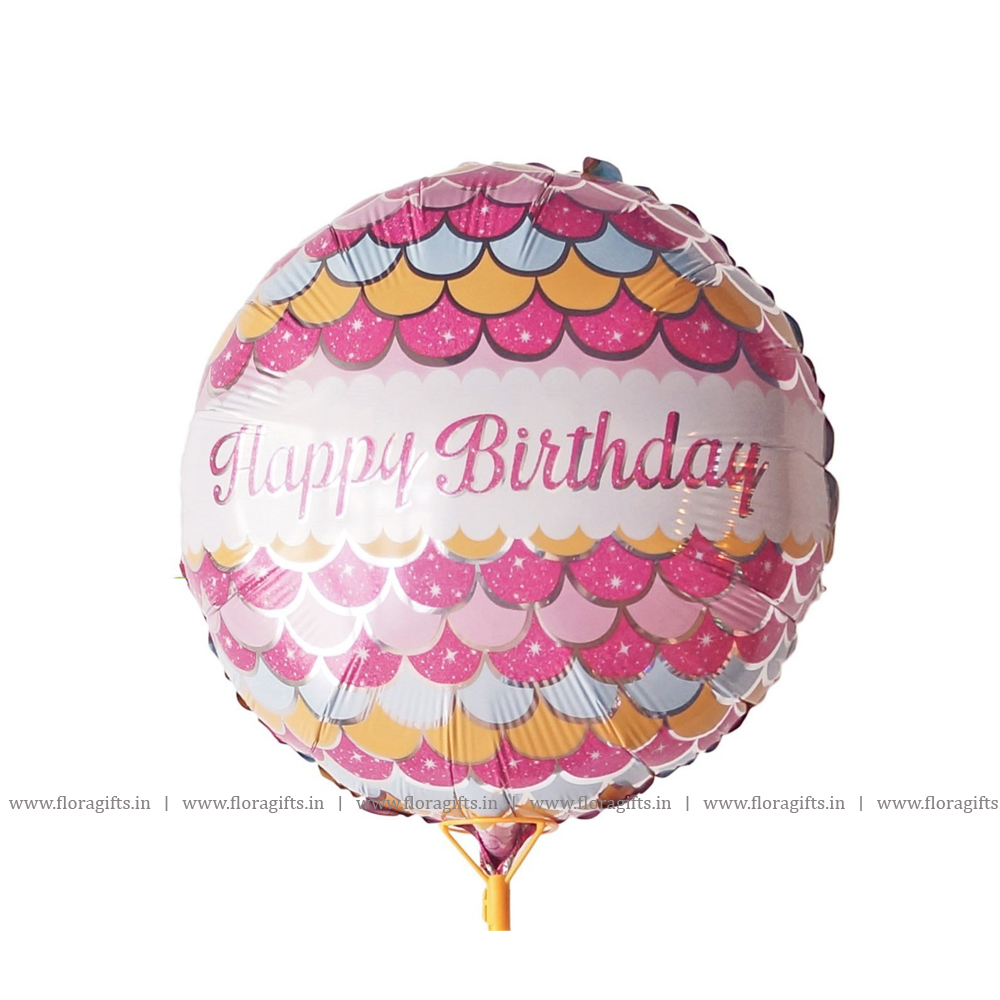 Happy Birthday Round Foil Balloon, Pink & White