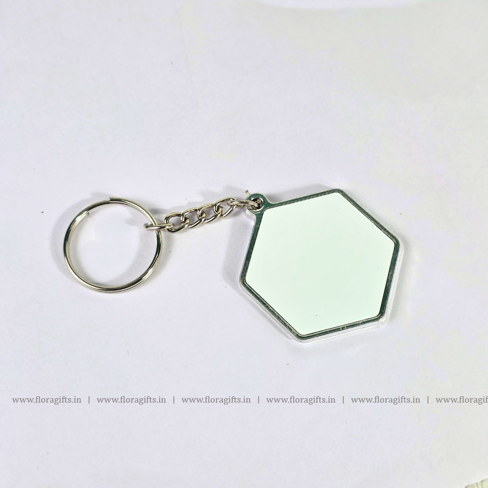 Hexagonal Keychain, Silver, 2 side.