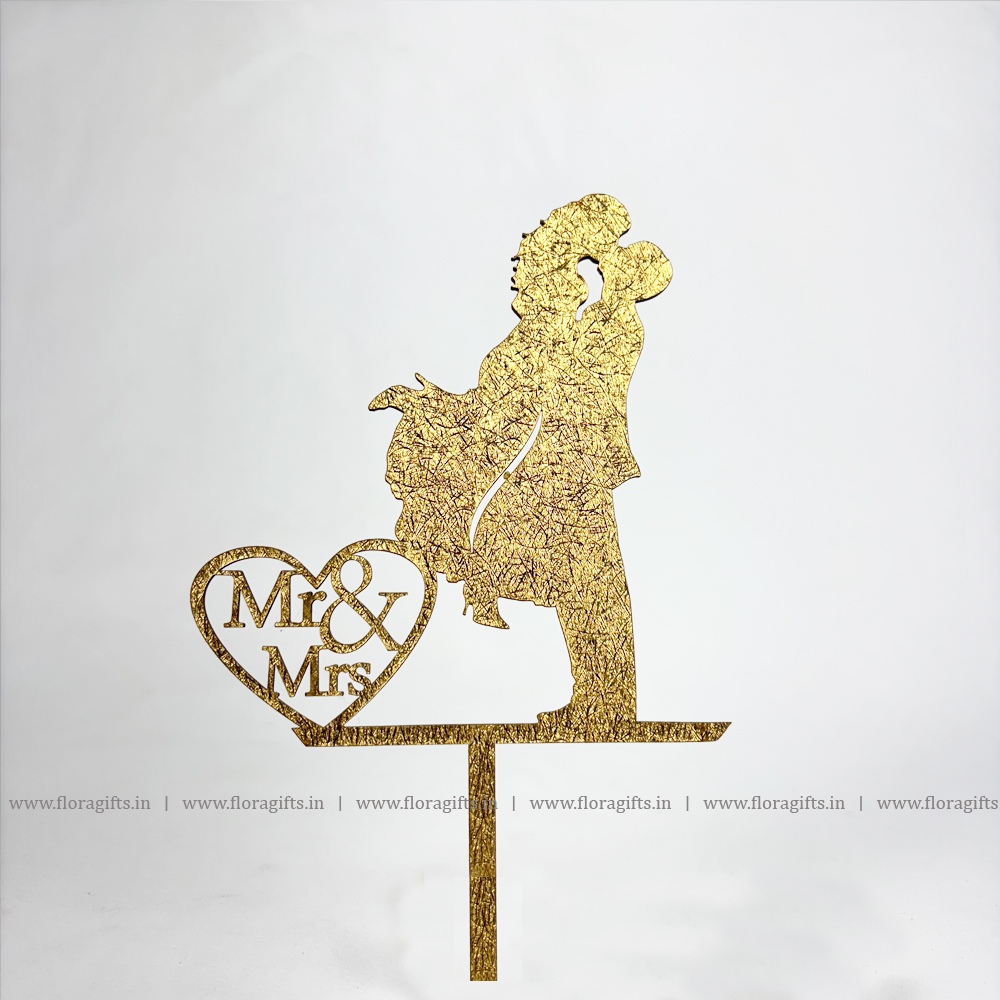 Mr & Mrs Love Mat Gold Cake Topper