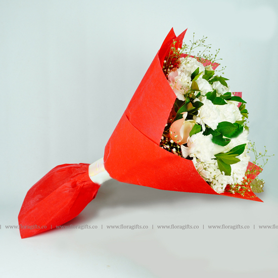 Pristine Carnations In Red Wrap